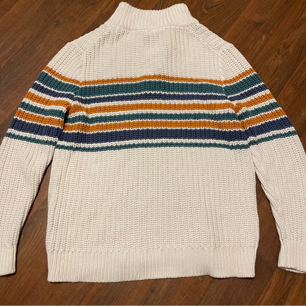 Vintage L.L. Bean Rope Stitch Shaker Mockneck Henley Striped Sweater Size L - Picture 2 of 9